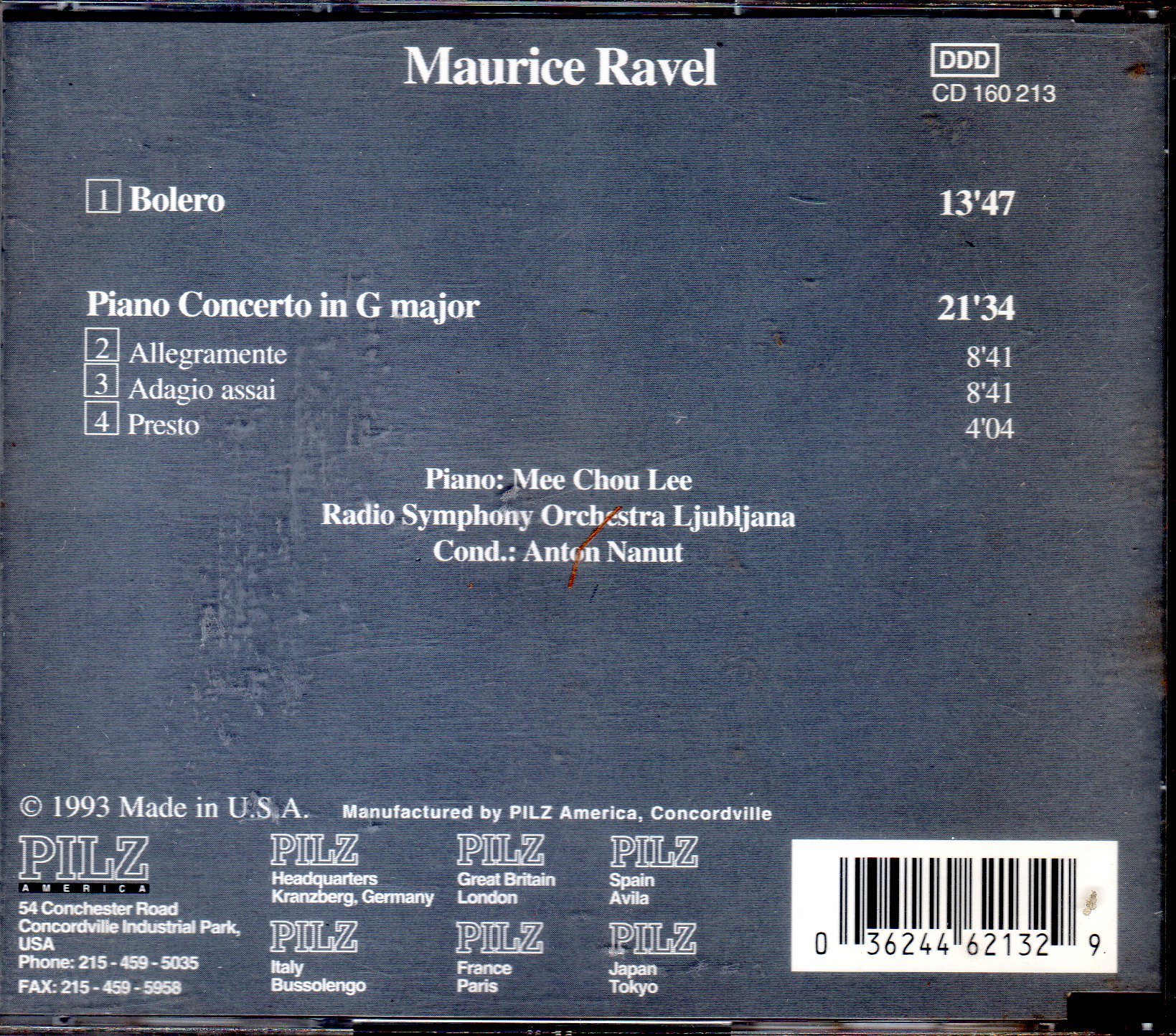 MAURICE RAVEL: Bolero & Piano concert in G major. Mee Chou Lee, piano.  ANTON NANUT, cond. (PRIVATE COLLECTION) * 2 ITEMS MINIMUM FOR INTERNATIONAL  ORDERS FROM USA. ONLY $ FEE PER ADDITIONAL